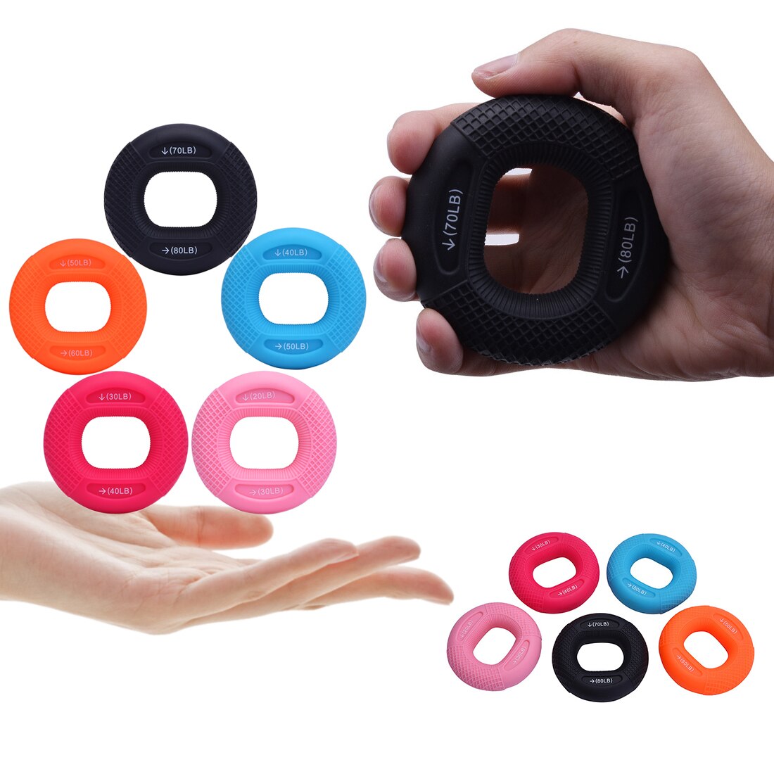 Silicone Adjustable Hand Grip 20-80LB Gripping Ring Finger Forearm Trainer Carpal Expander Muscle Workout Exercise Gym Fitness