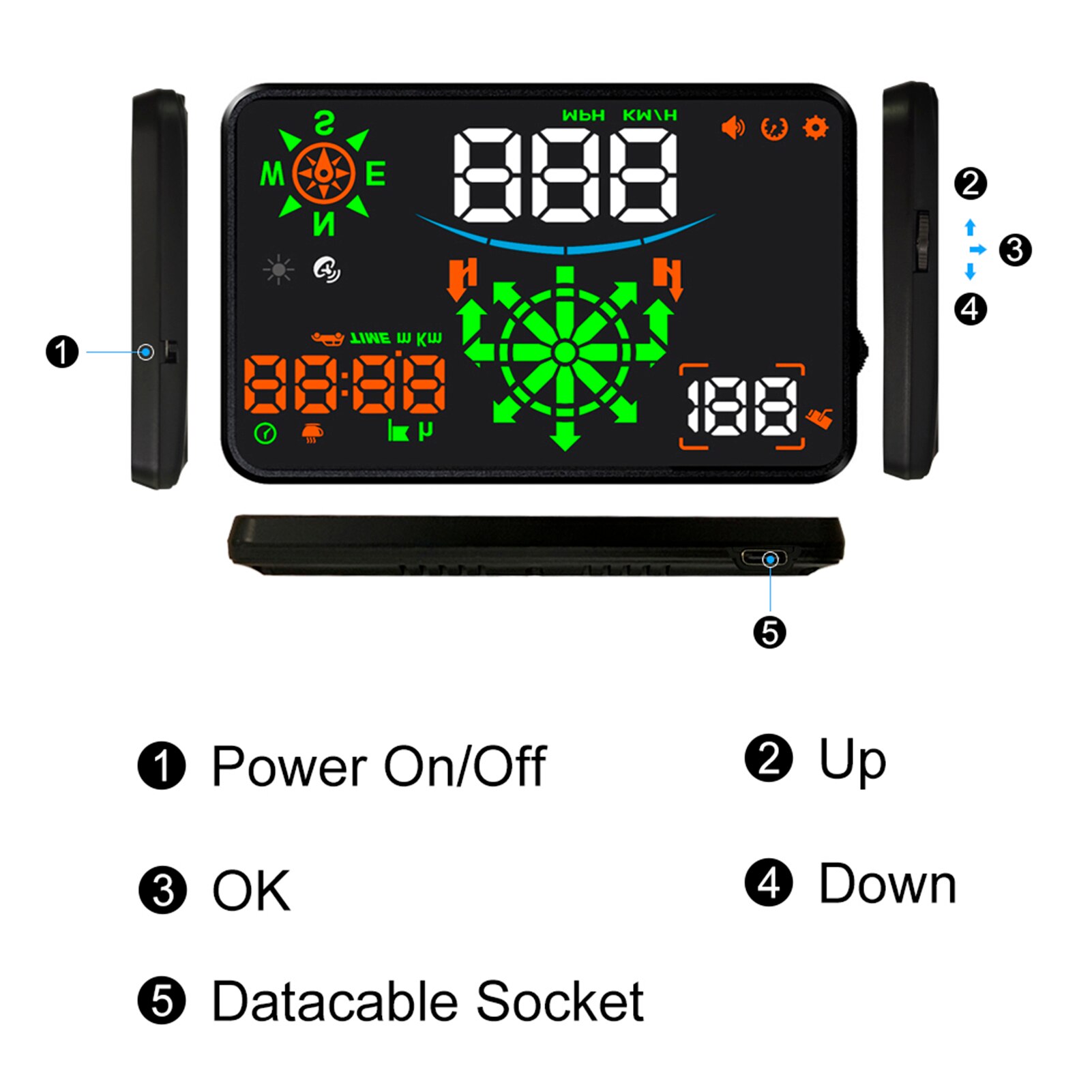 Car Universal Navigation Version HUD 5.5''HD Screen Head Up Display GPS System Support OverSpeed Warning Mileage