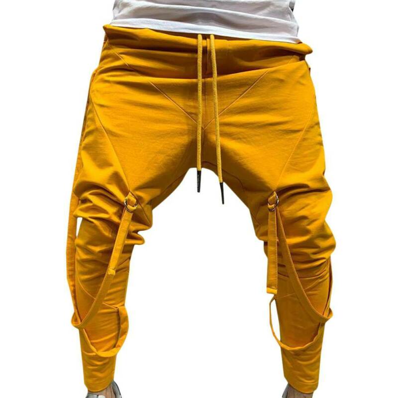 Men Pants Jogger Lace Up Sports Trousers Casual Slim Harem Pants Gym Sportswear Loungewear Mens Sweat Pants: Yellow / XXXL