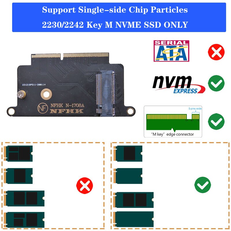 M .2 nvme ssd adapter för apple macbook  a1708 laptop nvme pcie  m2 ngff ssd till macbook pro  a1708 ssd adapter riser kort