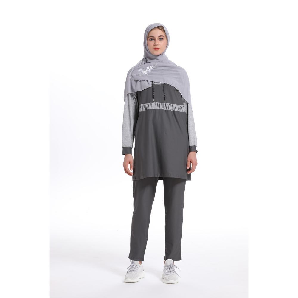 Muslim Women Two Piece Sweatsuit Muslim Cowl Neck Sweatshirt and Loose Long Pants Set Islamic Tracksuit