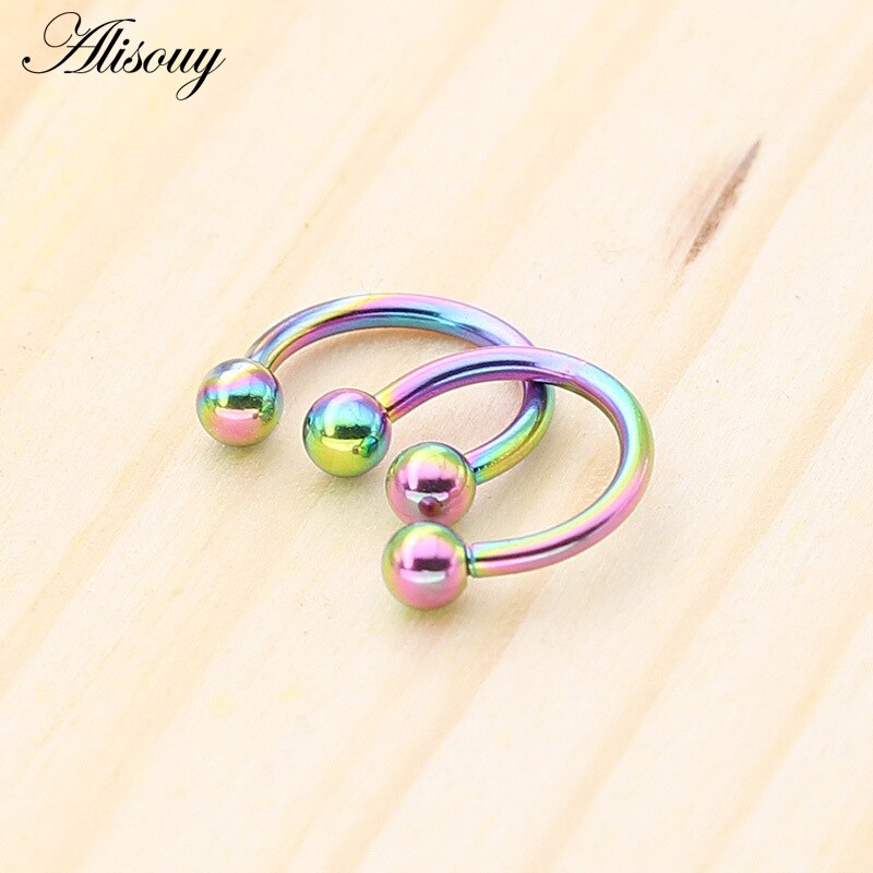 Alisouy 2Pcs 16G Anodized Circular Barbell Ring Nose Hoop Ear Cartilage Tragus Piercing Labret Ring For Unisex Jewelry