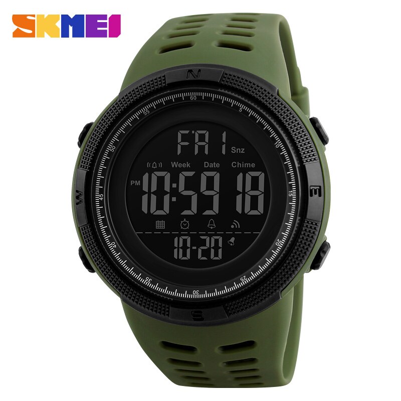Skmei Digitale Horloges Heren Sport Countdown Chrono Horloges Mannen Mode 2 Tijd Wekker Horloges Mannelijke Klok Hombre 1251: Army Green