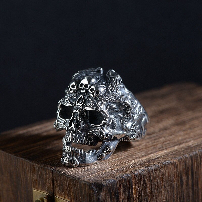 Mens Cool Boys Stainless Steel Skull Ring Vintage Punk Titanium Biker Jewelry