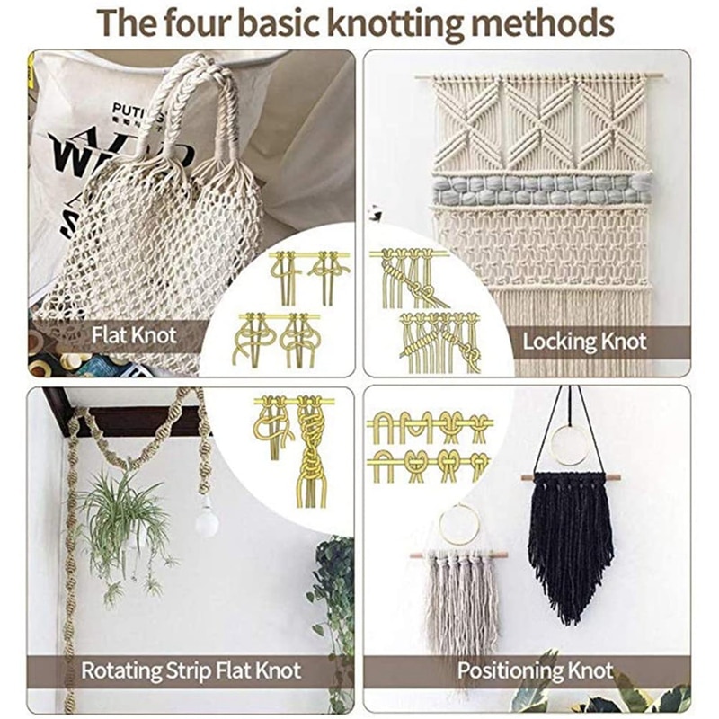 Macrame planteophæng macrame snor 109 yards naturlig macrame snor 3mm snor med træring træpind til gør-det-selv-håndværk