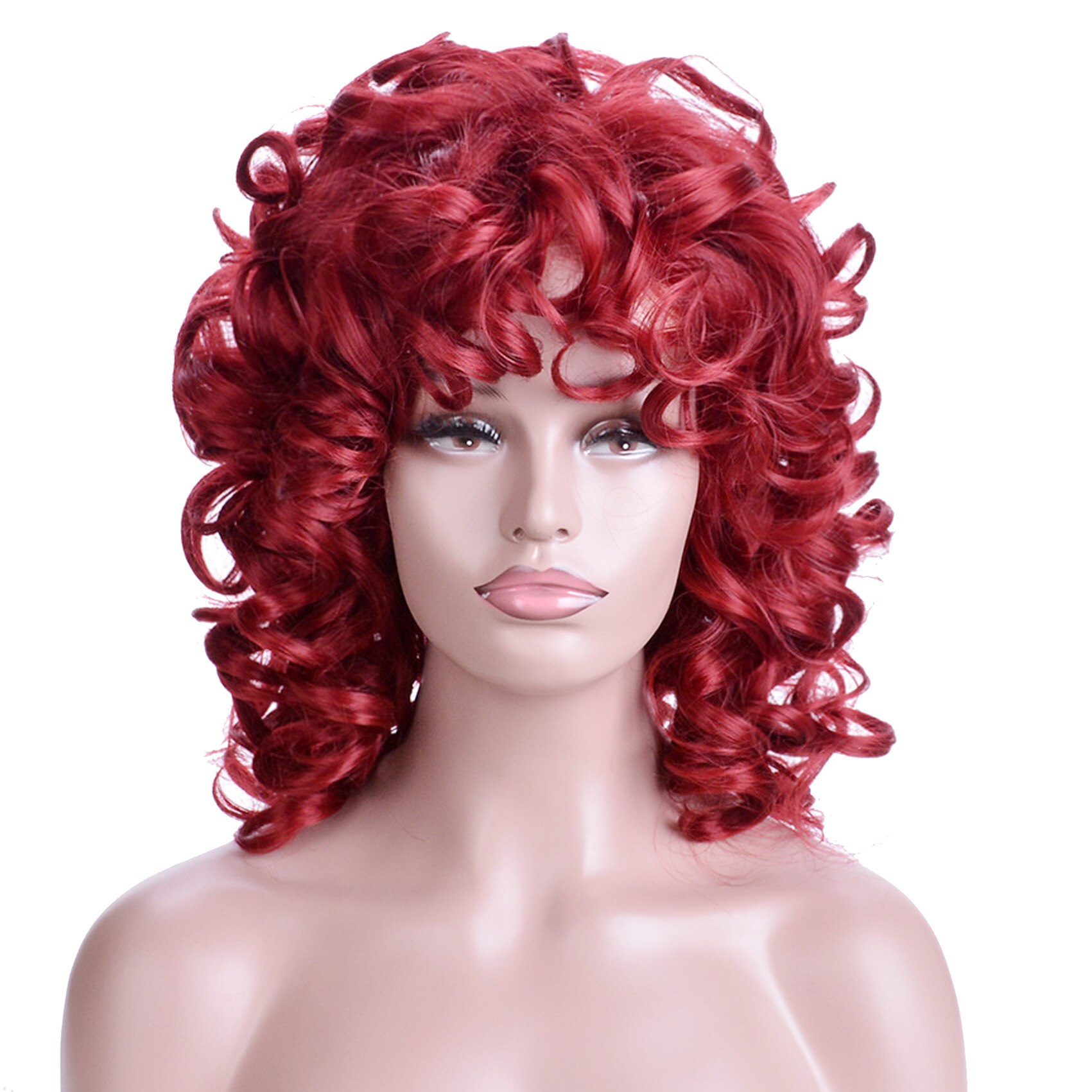Gnimegil Synthetische Kort Haar Afro Krullend Pruik Met Pony Zachte Pluizige Krullen Wave Schouder Lengte Natuurlijke Pruiken Voor Zwarte Vrouwen: Wine Red