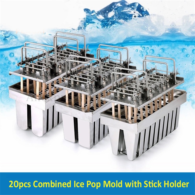 Moldes para Polos de hielo de acero inoxidable, molde para Polos de hielo comercial DIY, 20 piezas /soporte para palos por lotes