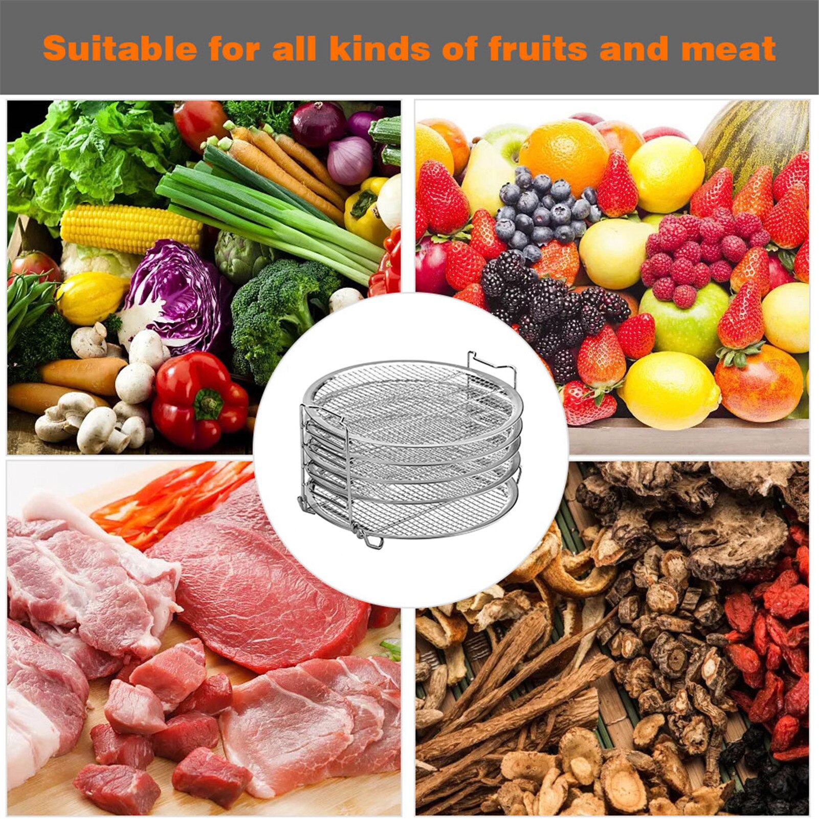 Dehydrator Rack 5-tier Stackable Stainless Steel Food Drying Stand For Air Fryer Pressure Cooker Kichen Accessories