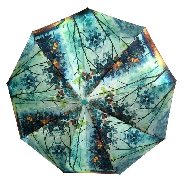 Paraguas de lujo automático para mujer, sombrilla resistente a la lluvia, al agua y al viento, 3 pliegues, 23 pulgadas, 9K,: Verde