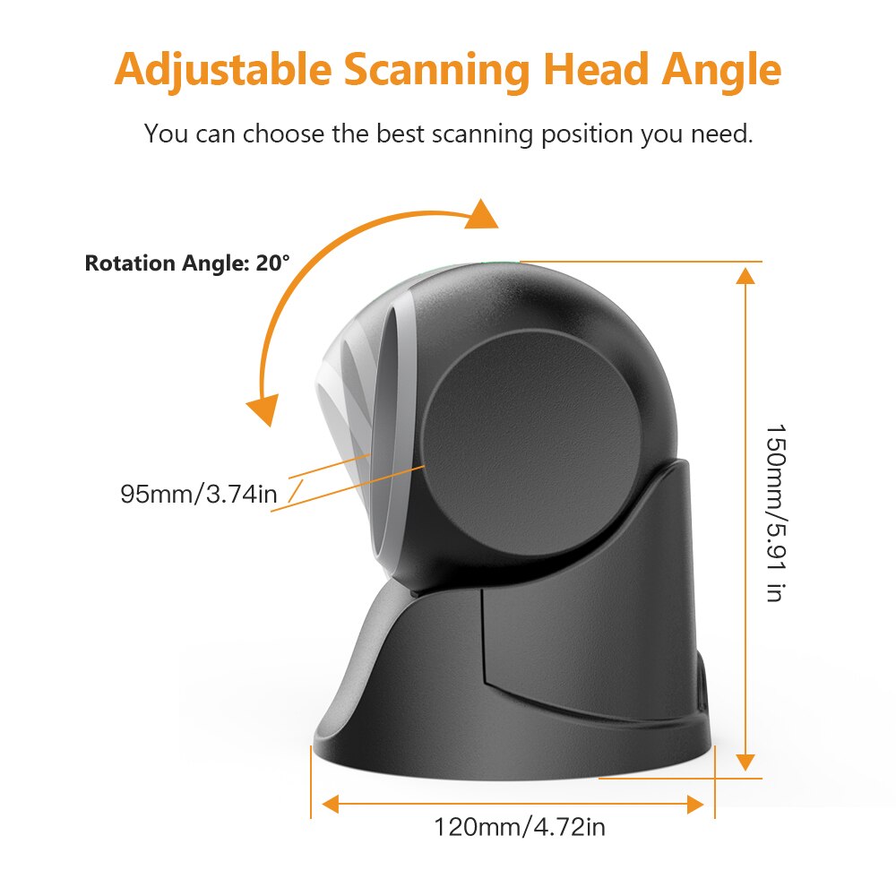 Evnvn 1D 2D Barcode Scanner Automatische Sensing Scanning Handsfree Usb Wired Barcode Reader Voor Pos Pc Mall Retail winkel Bibliotheek