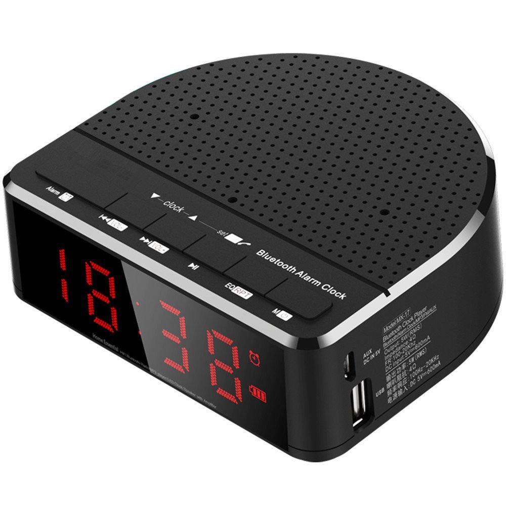 Digital Alarm Clock Radio with Bluetooth Speaker,Red Digit Display with 2 Dimmer,FM radio, USB Port Bedside led Alarm Clock.: Default Title