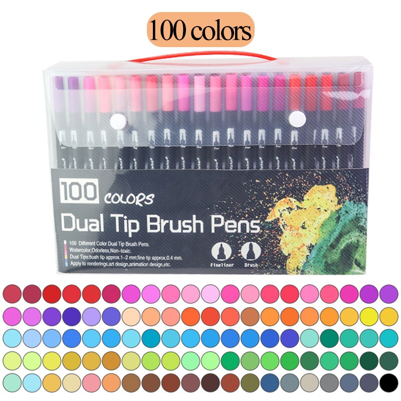 48/60/72/80/100/120 kolory profesjonalne podwójne głowy pędzle do akwareli Pen Art markery rysunek szkic Manga miękka szczotka Marker: Black-rod-100colors