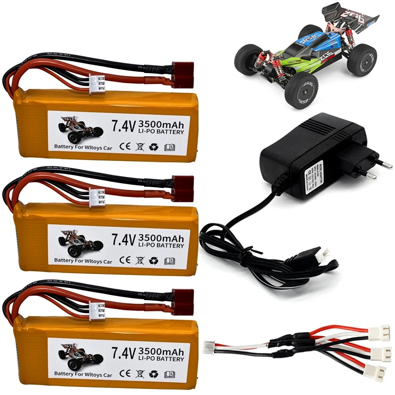 Ensembles de chargeur de batterie Lipo 7,4 V 3500 mAh pour Wltoys 144001 124016 124017 144002 Batterie de voiture 2s 7.4v pour voiture Wltoys 12428 12423 RC