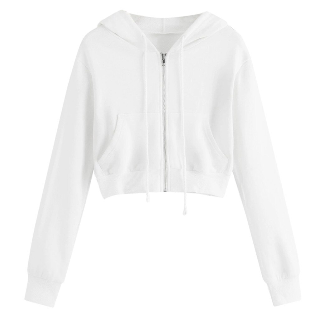 Sudadera con capucha para mujer, camisa informal de manga larga con bolsillos y cremallera, ropa para Parte Superior Femenina, color blanco, 40 #: S / Blanco