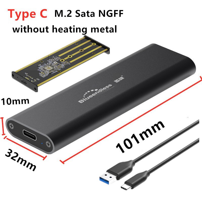 Product Aluminum M.2 Ssd Case Portable Hard Disk Msata to Usb Type C Msata Case 2242/2260/2280 Hard Drive Msata Enclosure: Orange