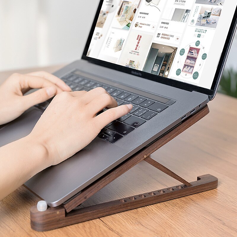 Wood Laptop Stand Foldable 8 Levels Height Adjustable Portable Notebook Holder Computer Support for MacBook Air Pro 11-17&#39;&#39;