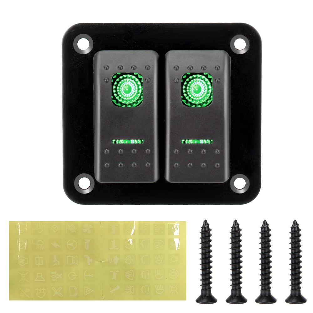 2 Gang Rocker Switch Panel for Car Marine Camper Caravans Travel Trailer LED Waterproof Switch Panel Circuit Breaker 12-24V: Green