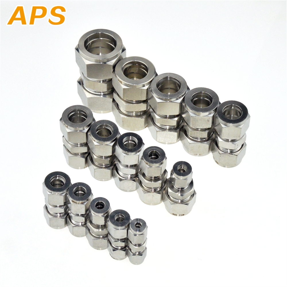 2Pcs 12mm-12mm Double Ferrule Tube Straight Compression Fitting Coupler SS Pipe Connector Stainless Steel 304