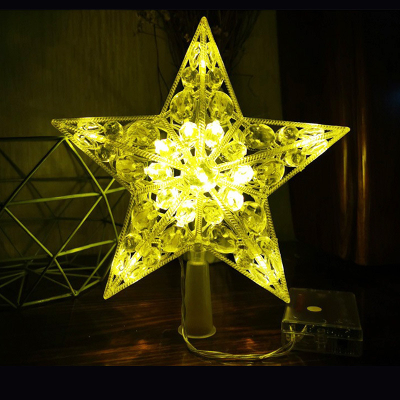 Árbol de Navidad LED de 17CM, decoración superior de estrellas, cuento de hadas, luces de estrella de cinco puntas, decoración de en casa, caja de batería: warm white