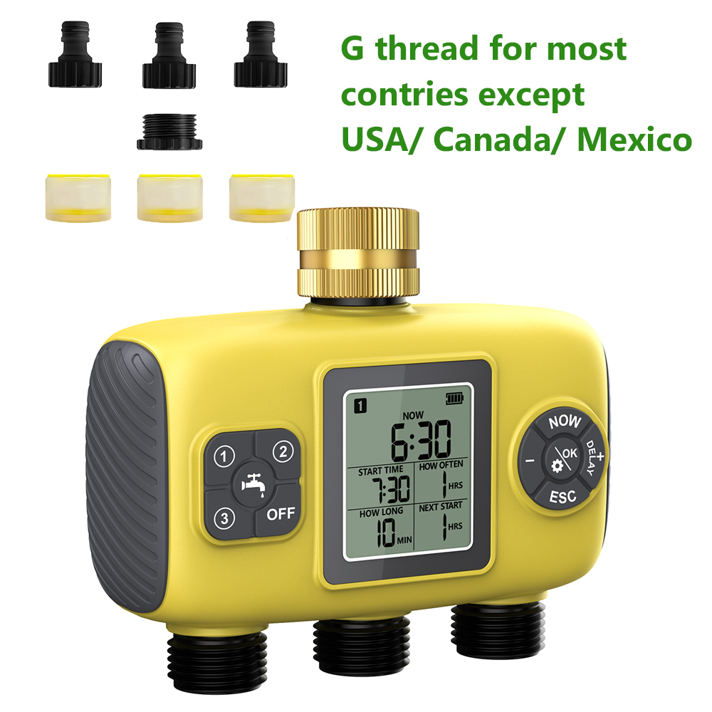 Insoma temporizador automático de água com 3 saídas, sistema de irrigação de jardim, controle independente, ferramentas programadoras de aspersão: Grey