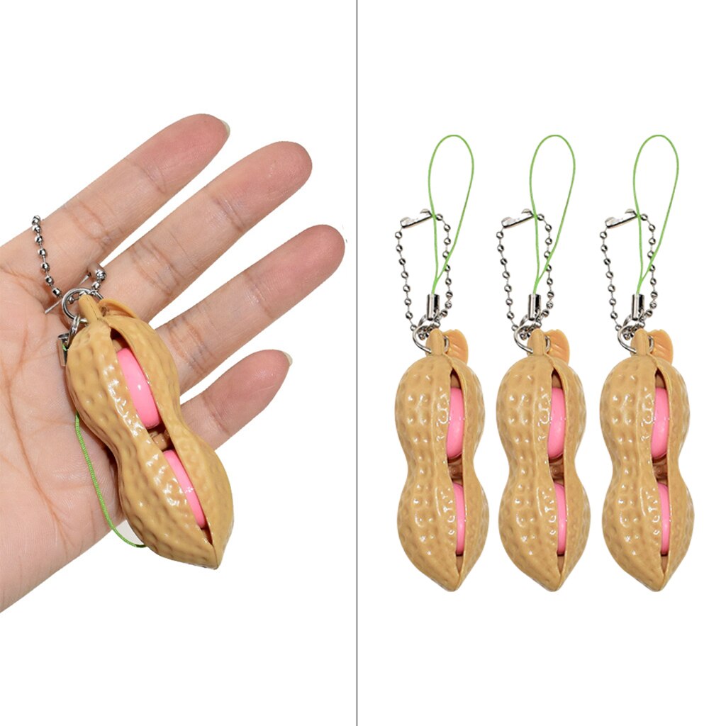 1PC/3 PCS Squeeze Toys Set, Peanut Keychain Squeeze Bean Stress Relief Fun Toys