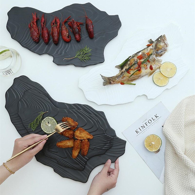 Western Plate Black Irregular Shape Steak Plates Restaurant Food Decoration Plate Swing Fruits tray Porcelain Dish