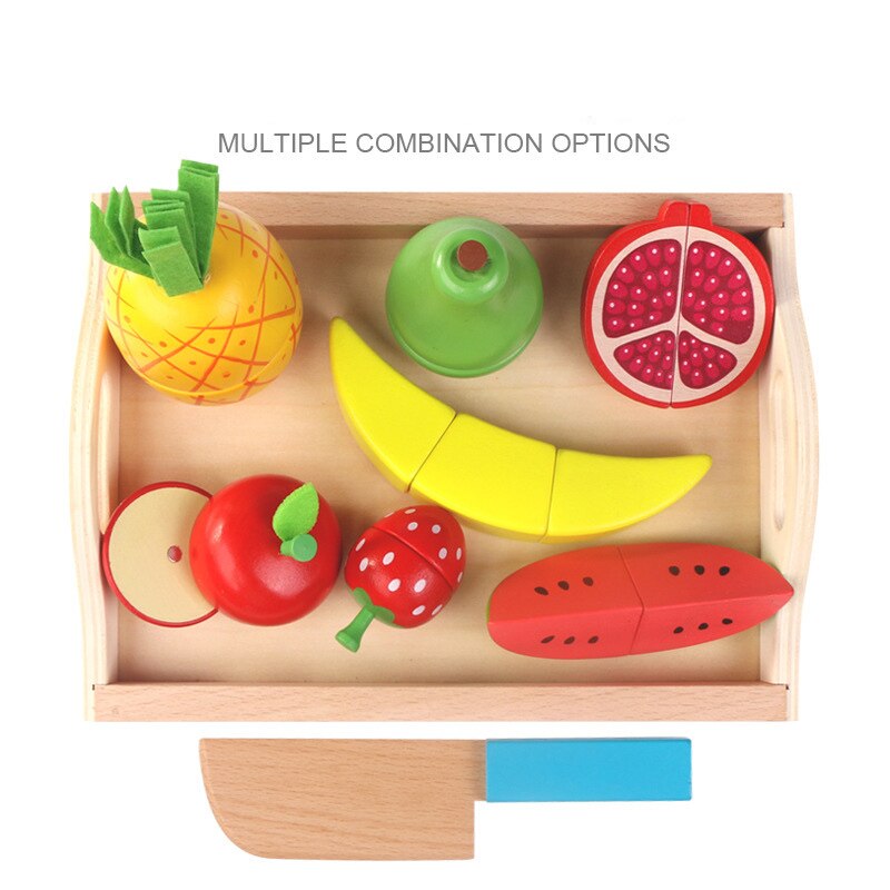 Montessori cut fruits and vegetables toys wooden classic game simulation kitchen series toys early education play house toy: I