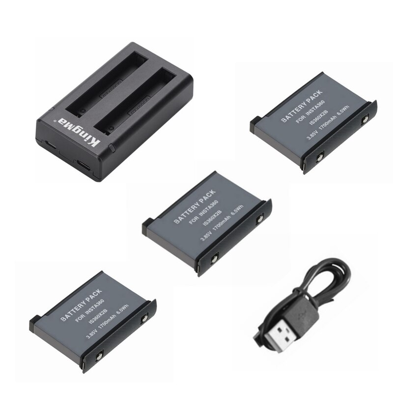 1700mAh Battery Pack For Insta360 ONE X2 Rechargeable Lithium Battery Insta 360 X2 Fast Charge Hub Accessories: 3battery1charger