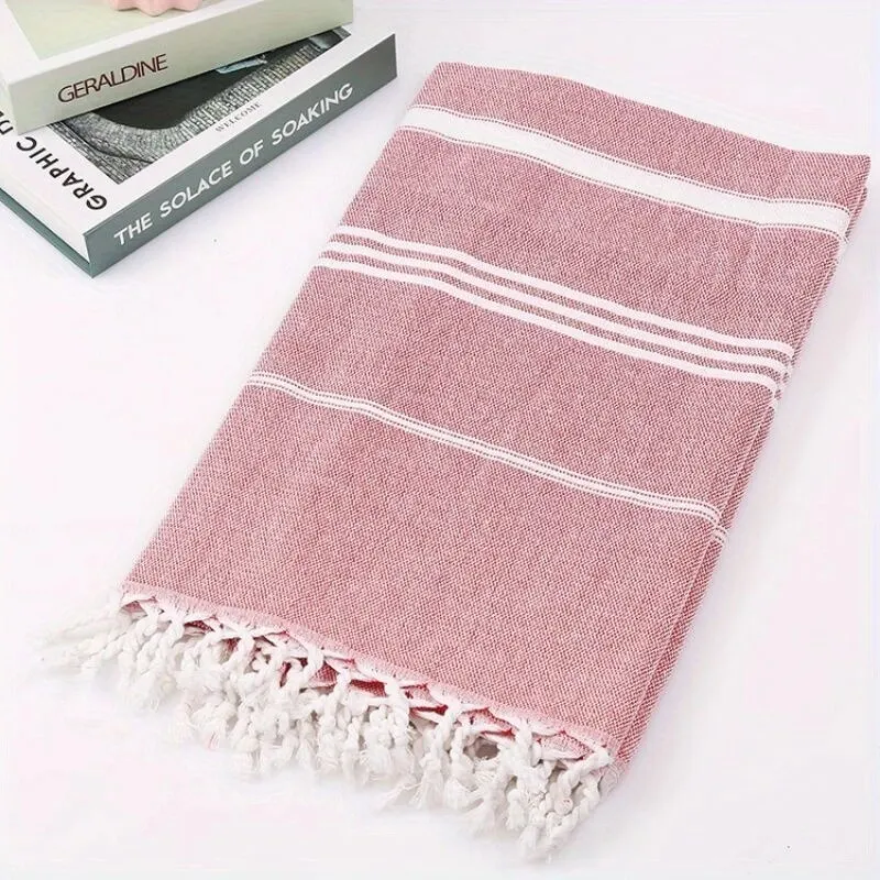Oversized Turkse strandhanddoek 100x180cm - snel drogend & zandvrij met kwastjesdesign, lichtgewicht en essentieel voor op reis: Rood
