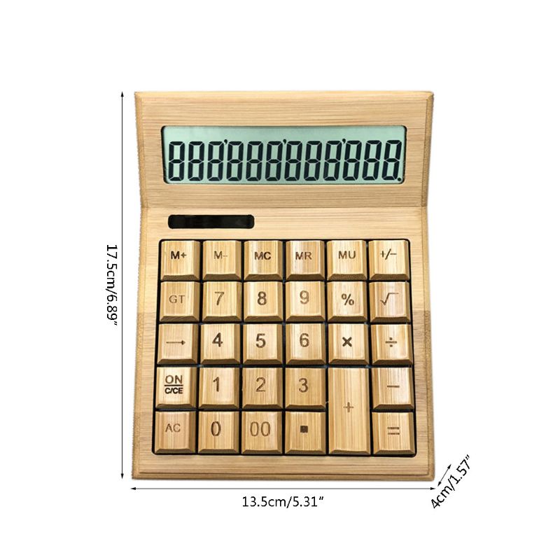 Functional Desktop Calculator Solar Power Bamboo Calculators with Large Display