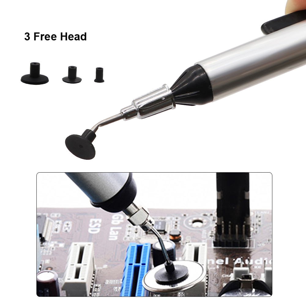 IC SMD Vacuum Sucking Suction Pen Remover Sucker Pump IC SMD Tweezer Pick Up Tool Solder Desoldering with 3 Suction Headers