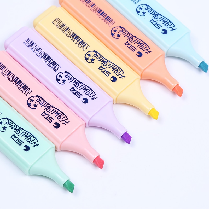 Mini subrayadores de colores Pastel, marcador de 6 colores, marcador de enfoque de un solo texto, papelería japonesa, 1 pieza