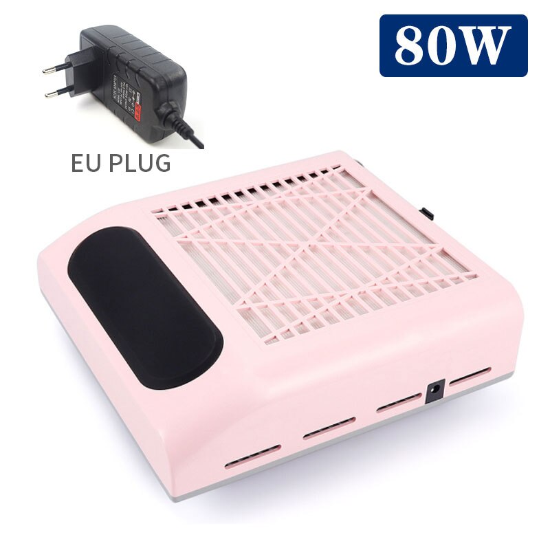 80W Sterke Nail Stofafzuiging Collector Stofzuiger Met Grote Power Ventilator Met Filter Nail Art Equipment Nail Voor manicure: EU Plug Pink