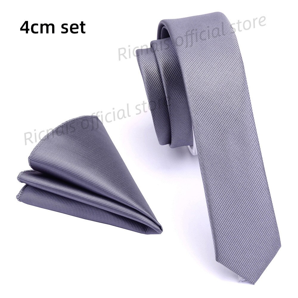 Ricnais-Corbata ajustada de 4cm para hombre, conjunto de pañuelo de Color liso rojo y amarillo, para y boda: Gris