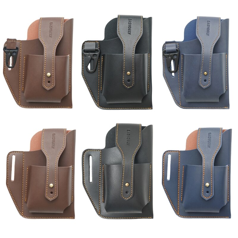 Multifunction Faux Leather Cell Phone Holster Men Belt Loop Multitool Sheath with Key Holder Waist Bag Pack Pouch PXPC