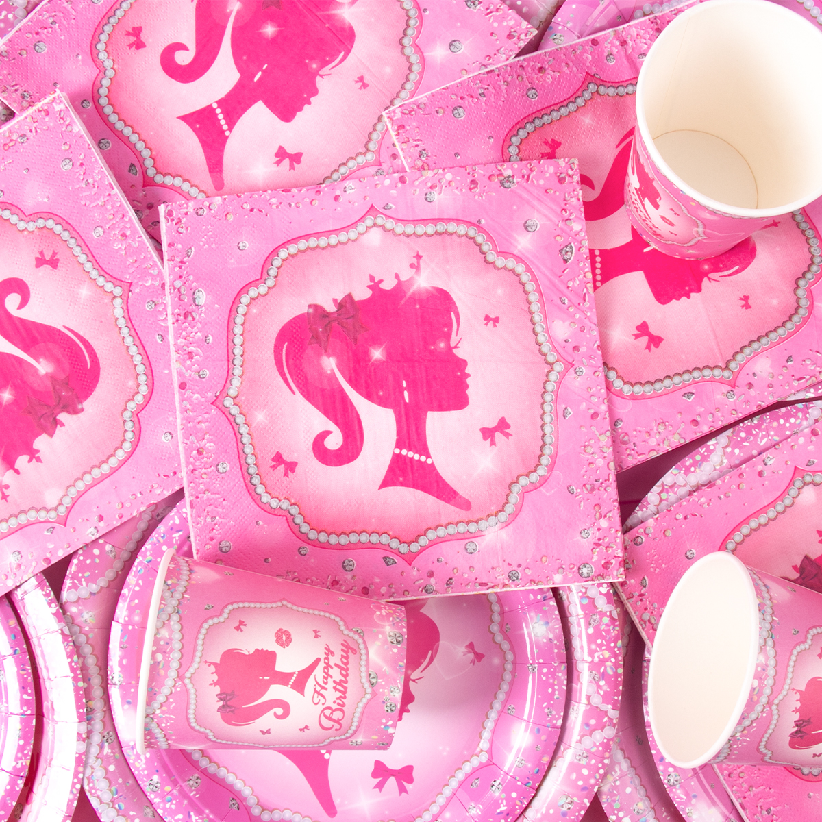 Vaisselle jetable pour fête à thème rose pour filles, assiette en papier, tasse, serviette, princesse, décor de fête d'anniversaire pour enfants, fournitures de réception pour bébé