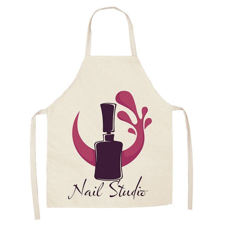 Negle makeup studio 1 stk pink læbestift og neglelak print forklæder til kvinder bomuld linned hagesmække husholdningsrengøring madlavning: Wql 0179-6