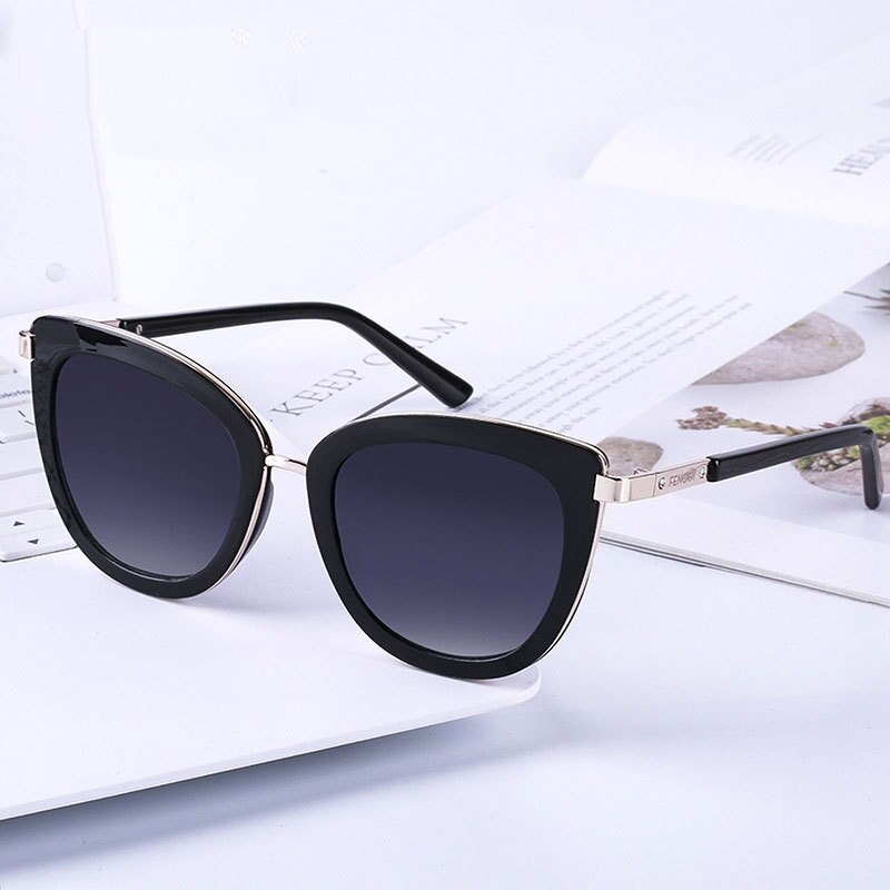 Evove cat eye zonnebril dames witte zonnebril voor dames merk strass cat eye zonnebrillen: Zwart