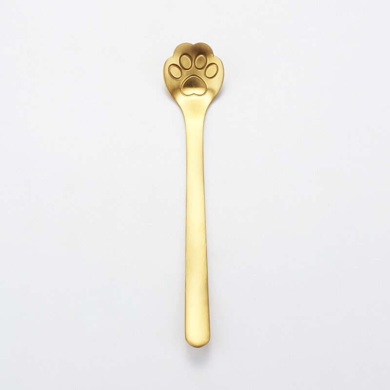 304 Stainless Steel Cat Dog Paw Claw Coffee Tea Milk Spoons Hollow Dessert Spoon Stirring Gold Spoon Cute Kitchen Tools: Gold Cat Spoon