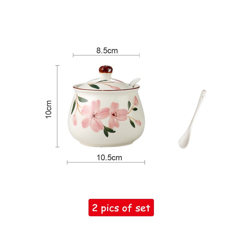 Stile giapponese di Ceramica di saldi Zucchero Pepe Miele Barattolo di Spezie shaker Condimento Accessori Da Cucina Scatola di Stoccaggio Spezia Vasetti di Bottiglia Cremagliera: 2 Jars 2 Spoons