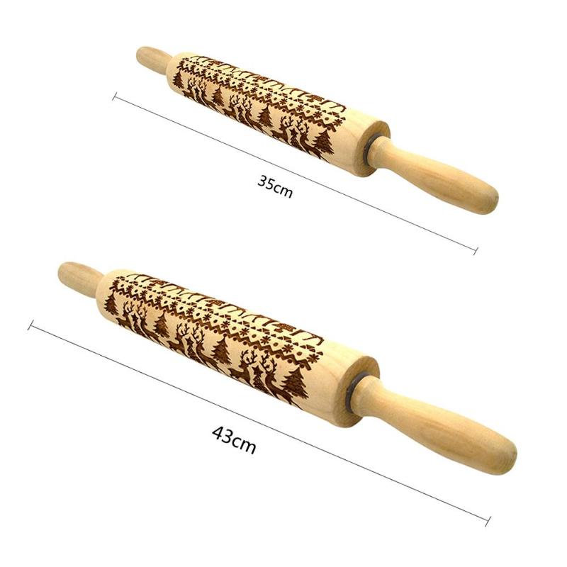 Kerst Embossing Rolling Pin Hout Rendier Gegraveerde Roller Koekjes Bakken Noodle Biscuit Fondant Taart Deeg Gegraveerde Roller