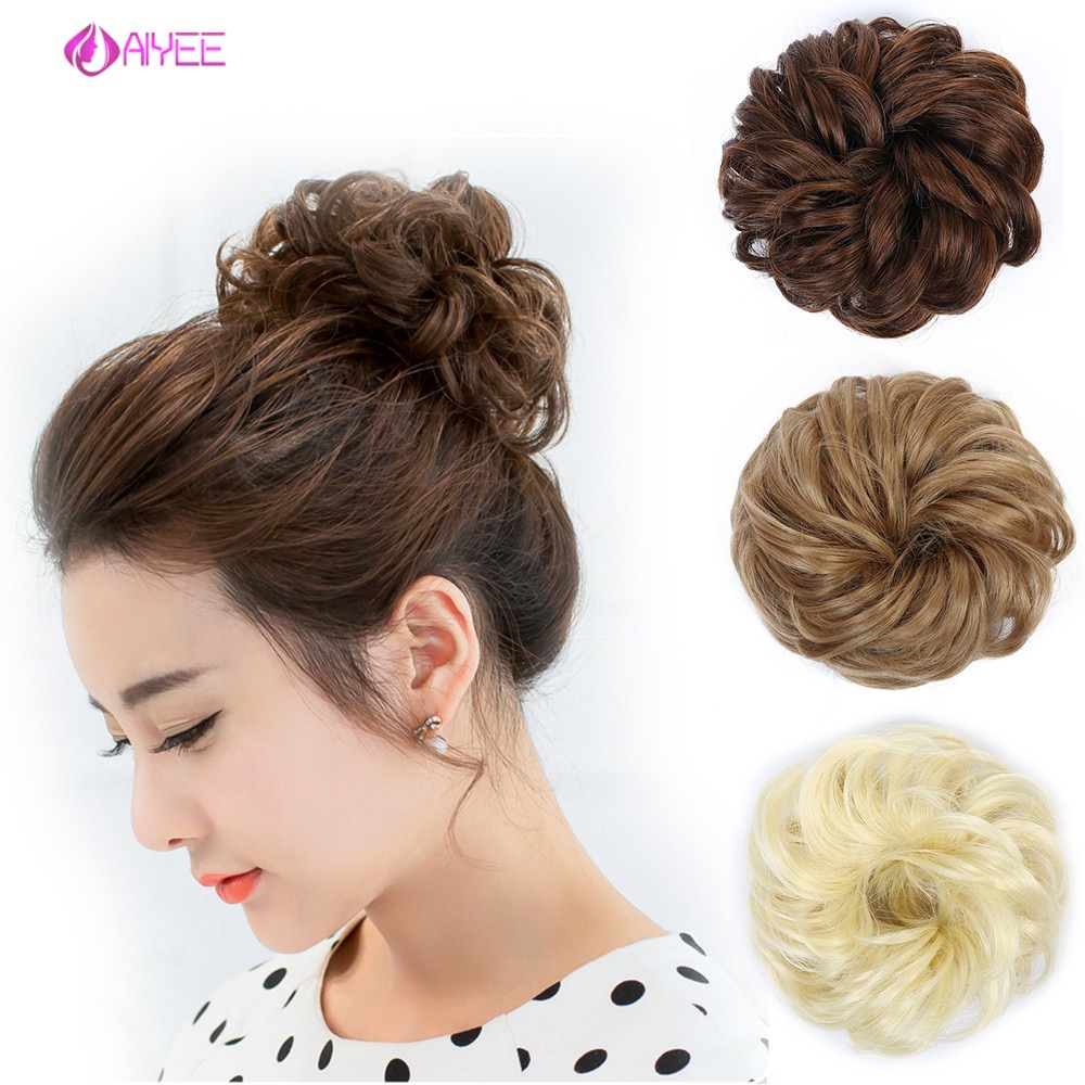 AIYEE Hair Piece Straight Hair Bun Tousled Messy Updo Bun Donut Elastic Chignons Ponytail Hairpiece Extension
