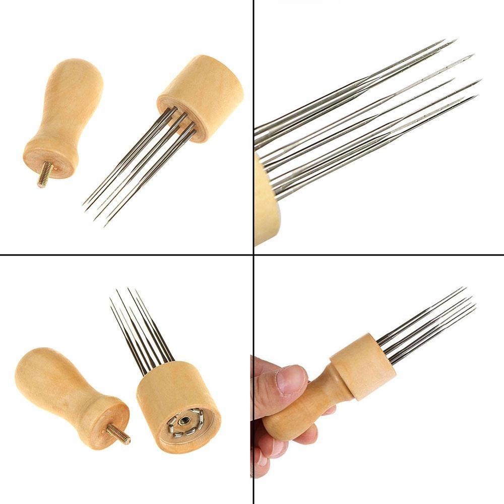 Diy filtenål med åtte nåler verktøy håndverk ull verktøy slag filt tre håndtak filting med søm effektiv mer  w5 r 0