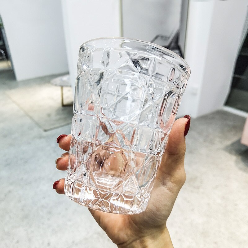 Diamond Whiskey Glass Beer Glass Water Glass Crystal Cut Glass Ins European Style Glass Luxury Simple Coffee Crystal Glass: colorless 380ml-1pc