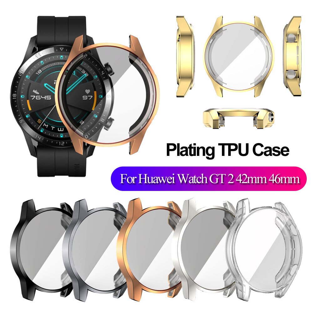 Funda galvanizada de TPU para reloj Huawei Watch GT 2 de 46mm y 42mm, repuesto de funda protectora de pantalla completa, accesorios para reloj inteligente