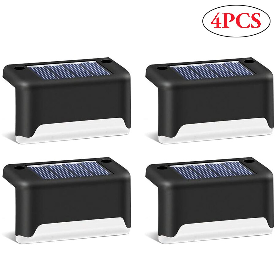 Luces Solares LED escalera de sendero luz exterior lámpara de paso jardín valla de patio pared paisaje lámpara Solar luz nocturna al aire libre: 4PCS Black