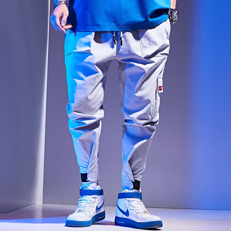 Mænd rød elastisk talje haremsbukser mænd streetwear punk hip hop fritidsbukser joggers mænd dansende bukser joggingbukser  wg244