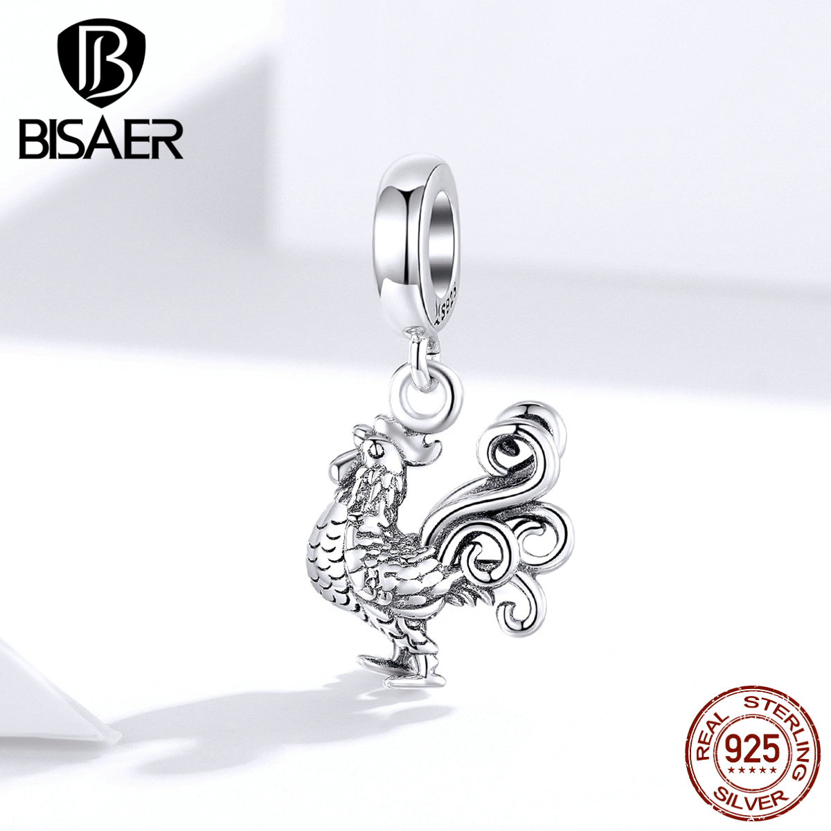 Rooster BISAER 925 Sterling Silver Brave Rooster Cock Animal Beads Charms fit Women Bracelets DIY Silver 925 Jewelry ECC1337