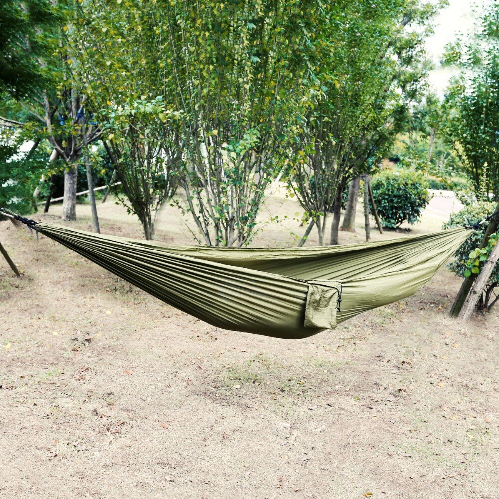 Pojedynczy i podwójny hamak kempingowy z hamakiem opaska na drzewo 260*140cm przenośny nylonowy hamak spadochronowy robić podróży z plecakiem