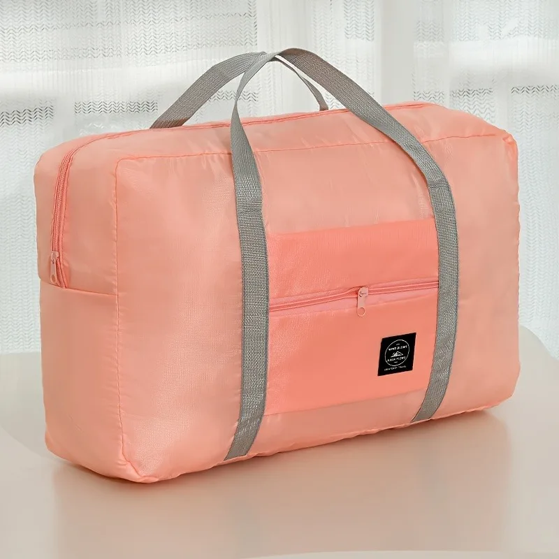 1 set of foldable large capacity travel luggage bag, expandable fitness bag, sports carry on, weekend luggage check-in: Pink